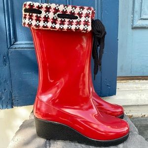Sperry’s Topsider Cherry Red Wedge Heeled Rain Boots
